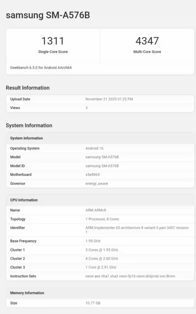 SAMSUNG Exynos 1680 chipset