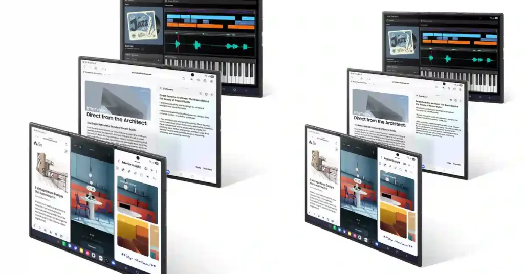Samsung Galaxy Z TriFold multitasking layout across three panels
