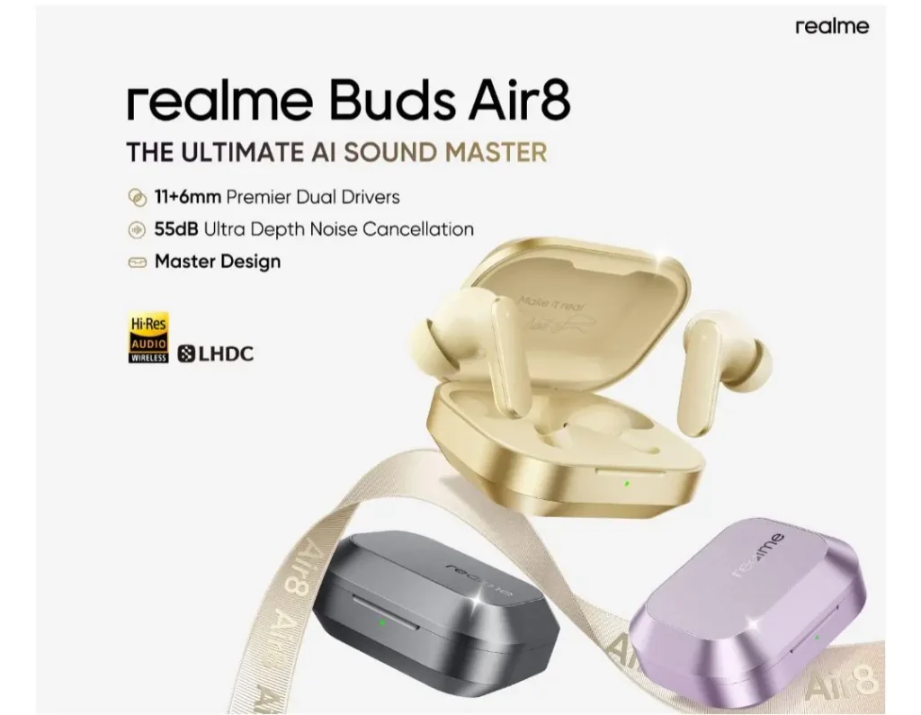 Realme Buds Air 8 TWS earbuds featuring 11mm+6mm dual drivers
