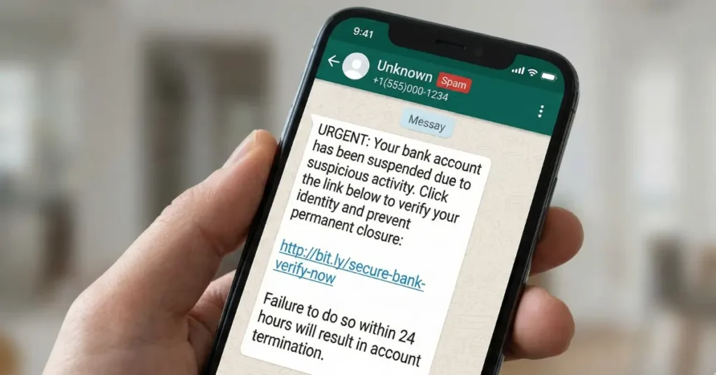 Image of a fake WhatsApp scam message