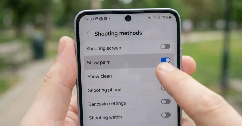 Enable Show Palm on Galaxy S25 to toggle switch labeled Show palm