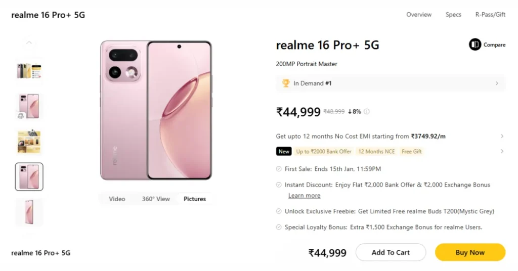 Realme 16 Pro+ 5G India Price & Launch Offers