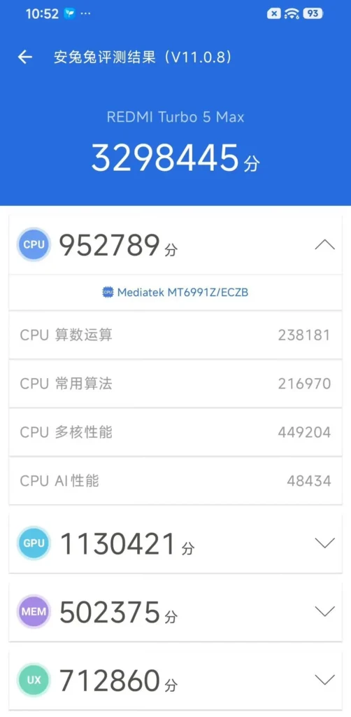 Redmi Turbo 5 Max AnTuTu Leak Reveals 3.3M Score, Dimensity 9500s 2 Redmi Turbo 5 Max Dimensity 9500s chip