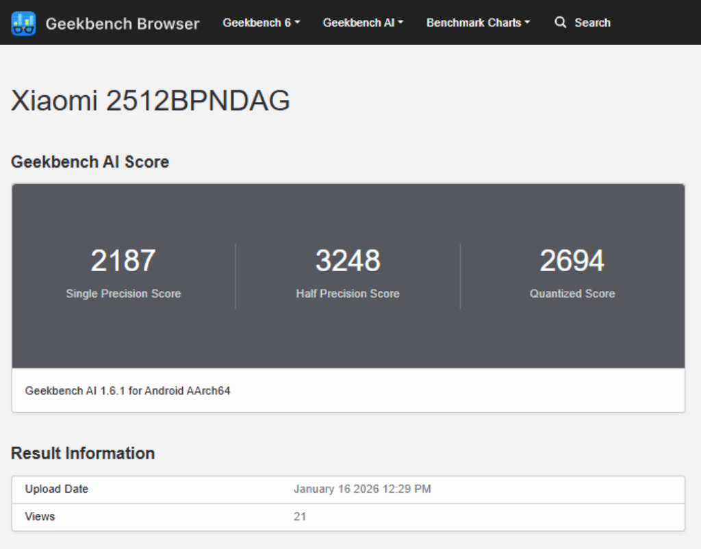 Xiaomi 17 Ultra Geekbench listing