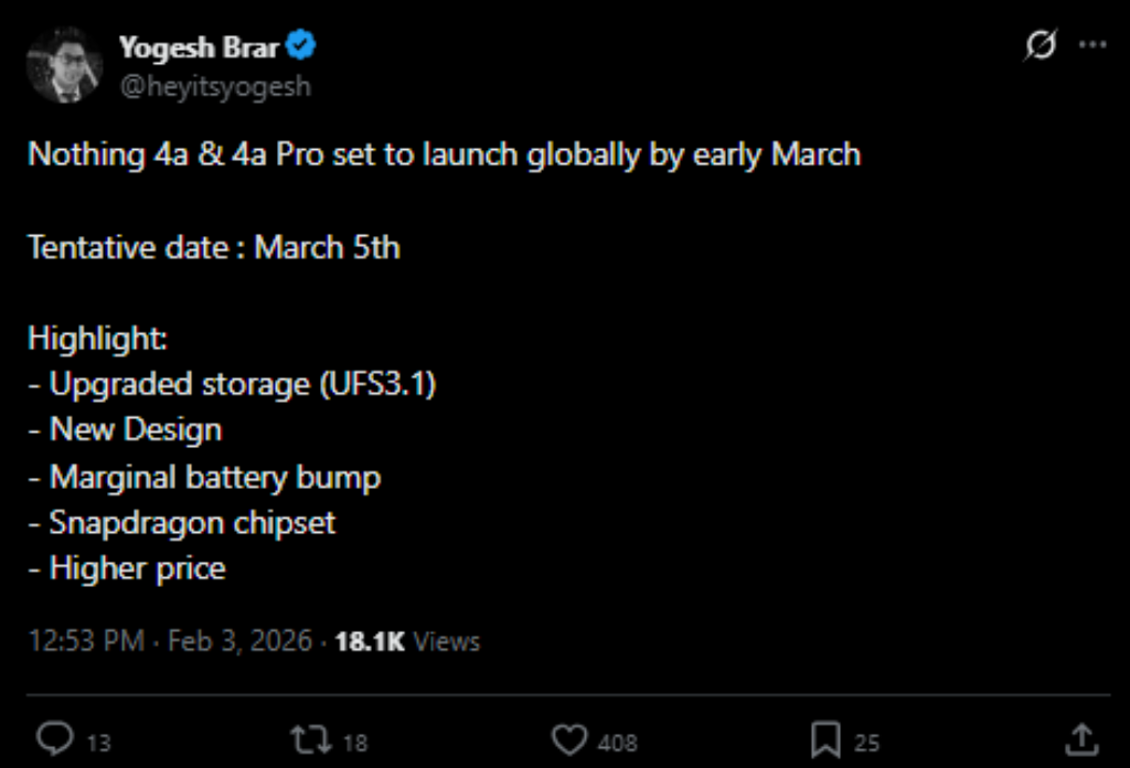 Nothing Phone 4a Launch Date in India