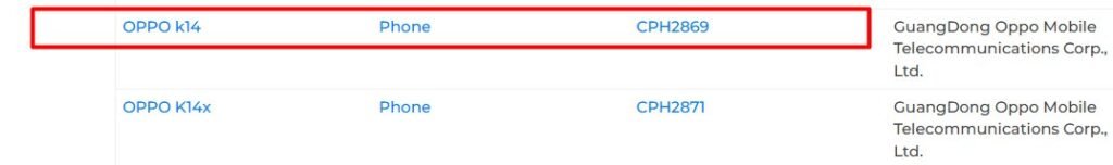 Oppo K14 and Oppo K14 X listing on Bluetooth SIG