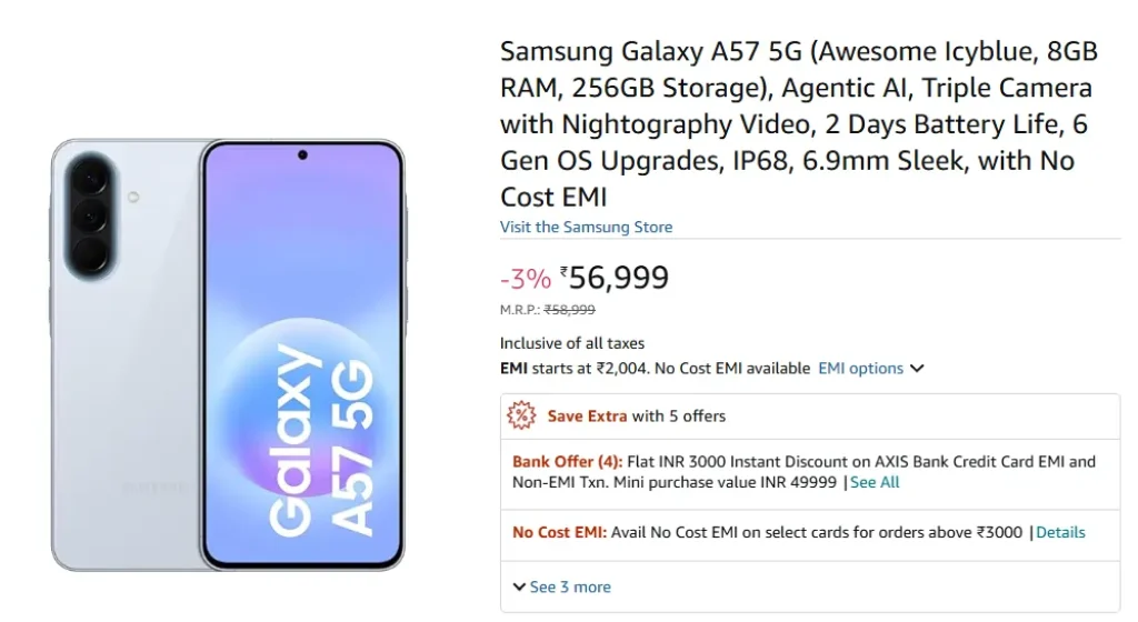 Samsung Galaxy A57 5G Amazon offer