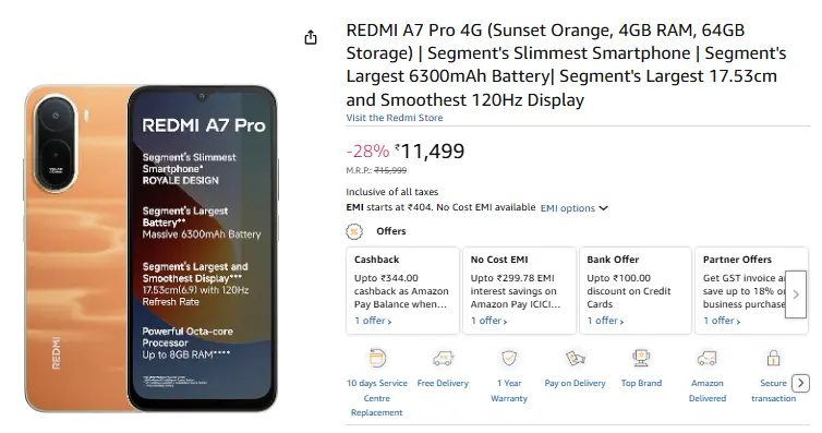 REDMI A7 Pro 4G Offer: 120Hz Display Phone Now Under Rs 12,000 2 REDMI A7 Pro 4G Offer on Amazon