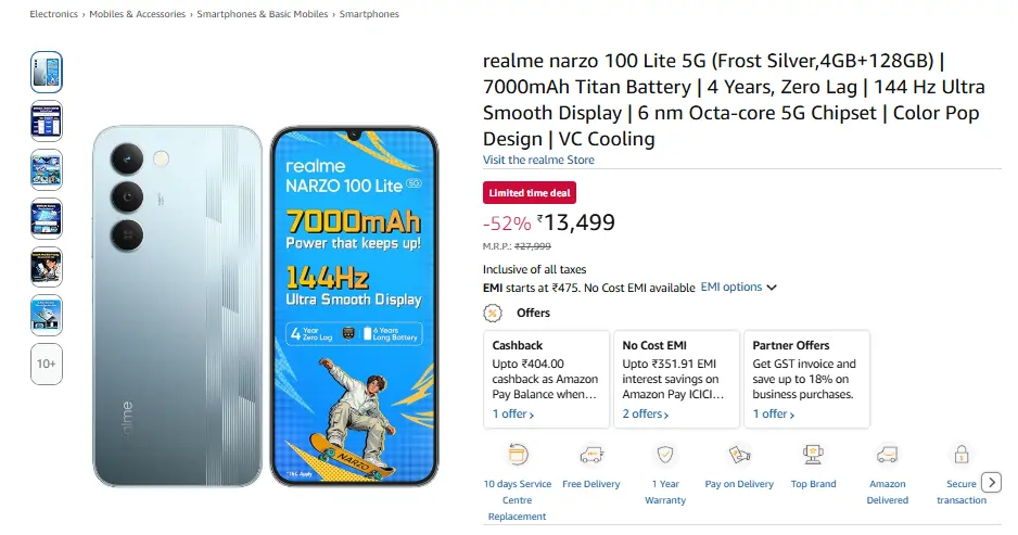 Realme Narzo 100 Lite 5G Offer on amazon