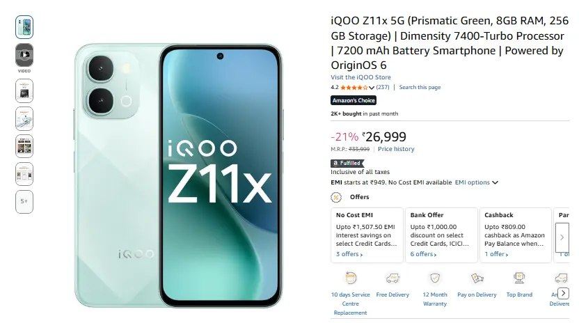 iQOO Z11x 5G offer on Amazon