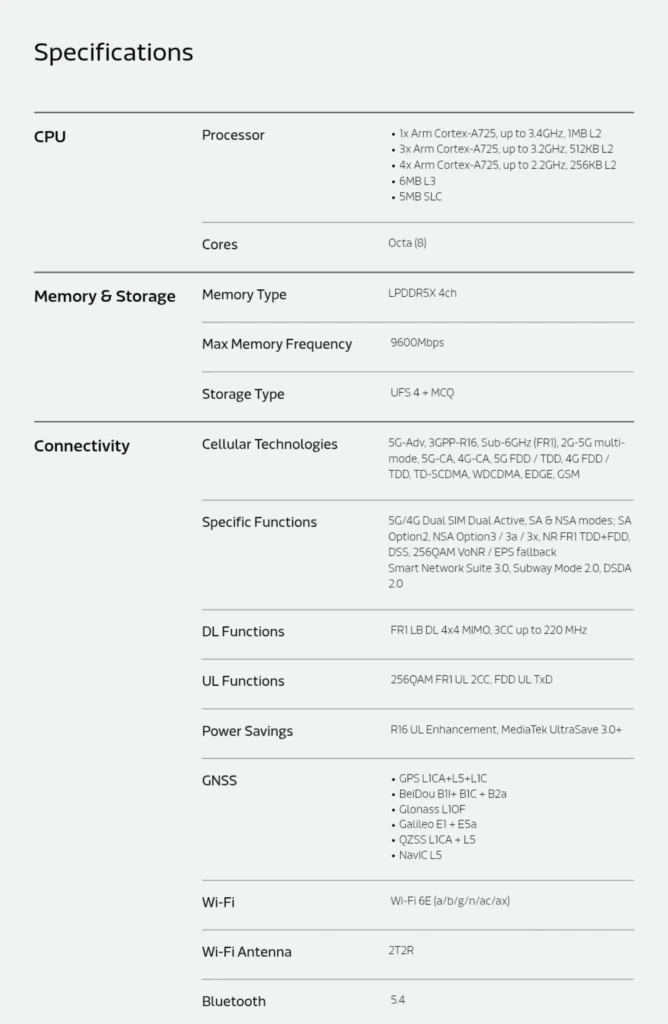 MediaTek Dimensity 8550 Launched With On-Device Gemini AI 3 MediaTek Dimensity 8550 specs sheet