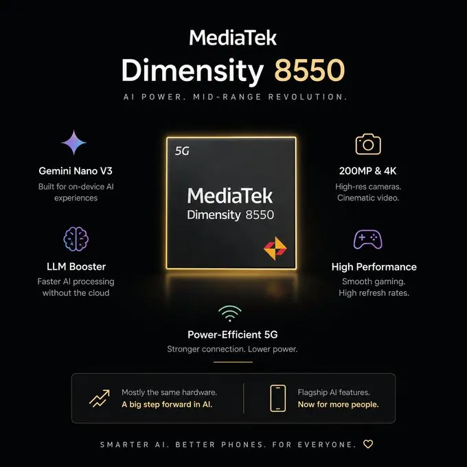 MediaTek Dimensity 8550 Launched With On-Device Gemini AI 2 MediaTek Dimensity 8550 specs reveal