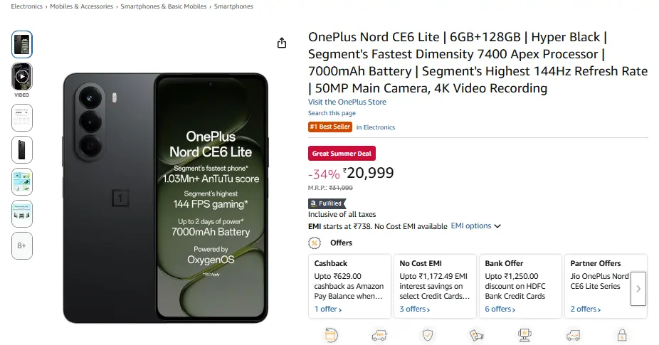 OnePlus Nord CE6 Lite Offer on Amazon