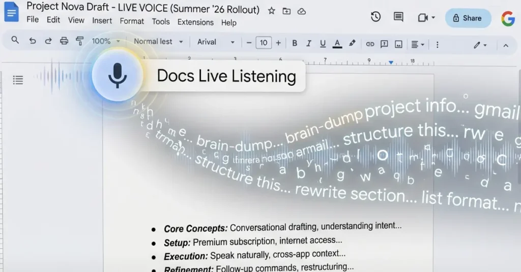 Google Docs Live Voice listening Feature