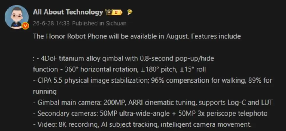 Honor Robot Phone Leak: 200MP Gimbal Camera and 7,000mAh Battery 2 Honor Robot Phone DCS