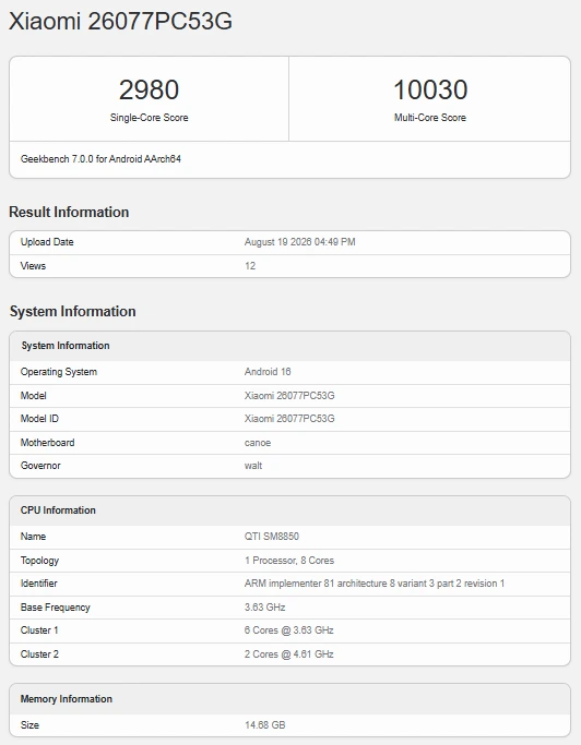 Poco F9 Ultra Geekbench: Adreno 840 GPU and Snapdragon 8 Elite Gen 5chip 2 Poco F9 Ultra Geekbench Snapdragon 8 Elite Gen 5 chip