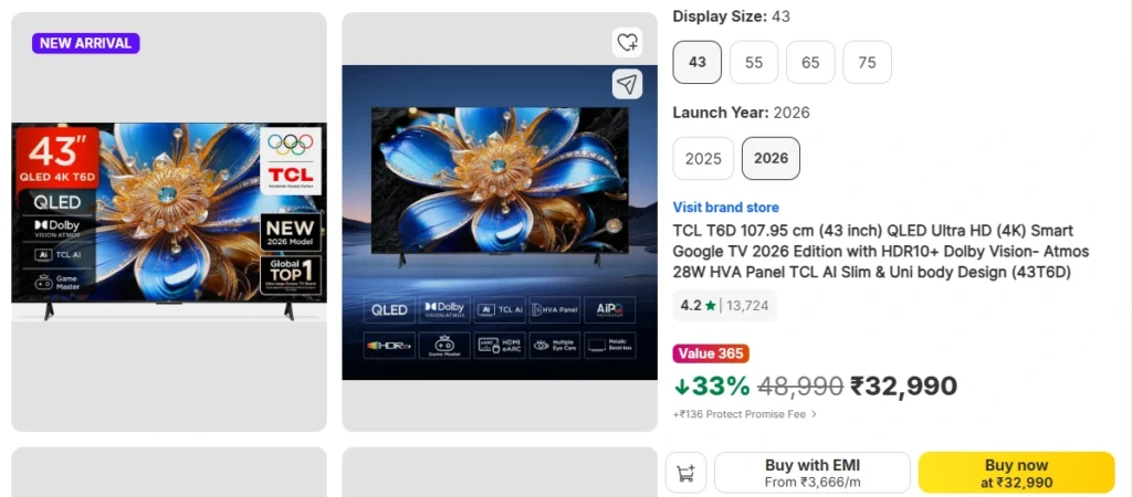 Flipkart's Big TCL T6D Offer: Grab This 4K QLED TV at 49% Off 2 Flipkart's Big TCL T6D Offer
