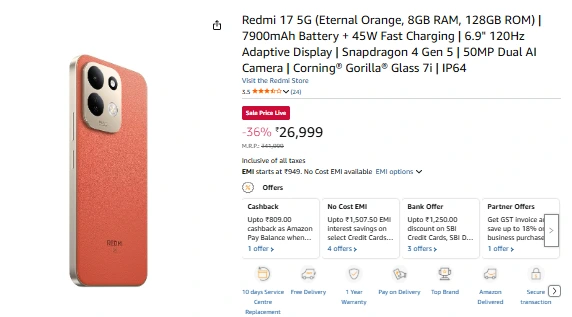 Redmi 17 5G offer on Amazon