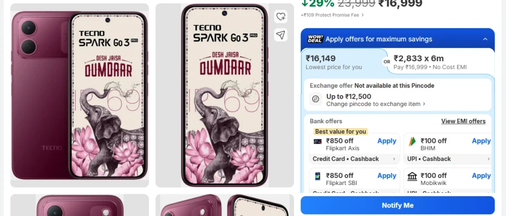Tecno Spark Go 3 Pro Offer on Flipkart