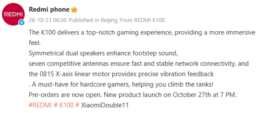 Redmi K100 is Coming with a Massive 10,000mAh Battery and 50MP Camera 2 Redmi K100 Weibo leak